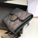 CC FLAP CARD HOLDER 11.5 BLACK GRAINED CALFSKIN GOLD ICON - Image 4