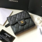 CC FLAP CARD HOLDER 11.5 BLACK GRAINED CALFSKIN GOLD ICON - Image 2