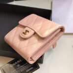 CC FLAP CARD HOLDER 11.5 PALE PINK GRAINED CALFSKIN GOLD ICON - Image 7