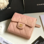 CC FLAP CARD HOLDER 11.5 PALE PINK GRAINED CALFSKIN GOLD ICON - Image 2