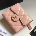 CC FLAP CARD HOLDER 11.5 PALE PINK GRAINED CALFSKIN GOLD ICON - Image 3