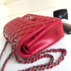 FLAP BAG MEDIUM 25CM RED LAMBSKIN SILVER HARDWARE - Image 6
