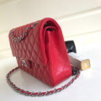 FLAP BAG MEDIUM 25CM RED LAMBSKIN SILVER HARDWARE - Image 8