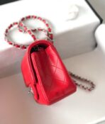 MINI SQUARE FLAP BAG 17CM RED LAMBSKIN SILVER HARDWARE - Image 4