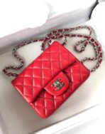 MINI SQUARE FLAP BAG 17CM RED LAMBSKIN SILVER HARDWARE - Image 5