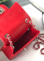 MINI SQUARE FLAP BAG 17CM RED LAMBSKIN SILVER HARDWARE - Image 6