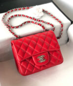 MINI SQUARE FLAP BAG 17CM RED LAMBSKIN SILVER HARDWARE - Image 7