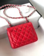 MINI SQUARE FLAP BAG 17CM RED LAMBSKIN SILVER HARDWARE - Image 8