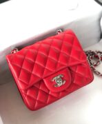 MINI SQUARE FLAP BAG 17CM RED LAMBSKIN SILVER HARDWARE - Image 9