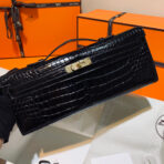 KELLY CUT 31 IN BLACK SHINY  CROCO-EMBOSSED WITH GOLD HARDWARE - Image 2