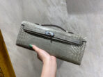 KELLY CUT 31 IN ASH GRAY SHINNY  CROCO-EMBOSSED WITH SILVER HARDWARE - Image 2