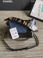 CC MEDIUM 20 HOBO BAG IN AEGEAN BLUE MIX BLACK CALFSKIN WITH STRAP - Image 4
