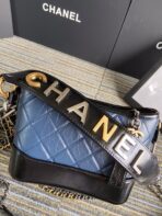 CC MEDIUM 20 HOBO BAG IN AEGEAN BLUE MIX BLACK CALFSKIN WITH STRAP - Image 3