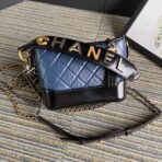 CC MEDIUM 20 HOBO BAG IN AEGEAN BLUE MIX BLACK CALFSKIN WITH STRAP - Image 2