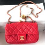MINI RECTANGLE CLASSIC FLAP BAG 20CM RED LAMBSKIN GOLD HARDWARE - Image 2