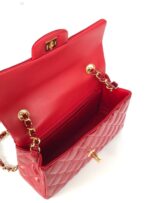 MINI RECTANGLE FLAP BAG 20CM RED PATENT CALFSKIN GOLD HARDWARE - Image 7