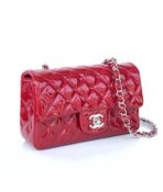 MINI RECTANGLE FLAP BAG 20CM RED PATENT CALFSKIN SILVER HARDWARE - Image 7