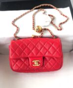 MINI RECTANGLE CLASSIC FLAP BAG 20CM RED LAMBSKIN GOLD HARDWARE - Image 10