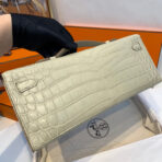 KELLY CUT 31 IN PEARL GRAY  ALLIGATOR LEATHER WITH SILVER HARDWARE - Image 5