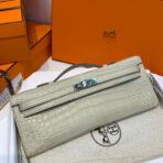 KELLY CUT 31 IN PEARL GRAY  ALLIGATOR LEATHER WITH SILVER HARDWARE