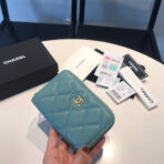 CC ZIPPED COIN BASIC PURSE 11 TEAL CALFSKIN GOLD ICON - Image 3