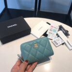 CC ZIPPED COIN BASIC PURSE 11 TEAL CALFSKIN GOLD ICON - Image 2