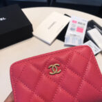 CC ZIPPED COIN BASIC PURSE 11 RED PINK CALFSKIN GOLD ICON - Image 4