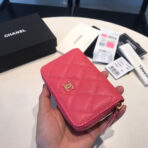 CC ZIPPED COIN BASIC PURSE 11 RED PINK CALFSKIN GOLD ICON - Image 3