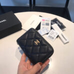 CC ZIPPED COIN BASIC PURSE 11 BLACK CALFSKIN WITH GOLD ICON - Image 3