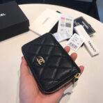 CC ZIPPED COIN BASIC PURSE 11 BLACK CALFSKIN WITH GOLD ICON - Image 8