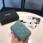 CC ZIPPED CAVIAR PURSE 11 TEAL CALFSKIN GOLD ICON - Image 5