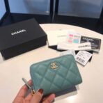 CC ZIPPED CAVIAR PURSE 11 TEAL CALFSKIN GOLD ICON - Image 2