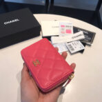 CC ZIPPED CAVIAR PURSE 11 RED PINK CALFSKIN GOLD ICON - Image 3