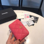 CC ZIPPED CAVIAR PURSE 11 RED PINK CALFSKIN GOLD ICON - Image 7