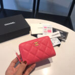 CC ZIPPED CAVIAR PURSE 11 RED PINK CALFSKIN GOLD ICON - Image 2