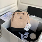 CC GRABRIELLE SMALL 24 BACKPACK IN ALMOND BEIGE MIX BLACK CALFSKIN - Image 2