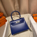 KELLY MINI 20 BAG IN NAVY BLUE SMOOTH  WITH SILVER HARDWARE