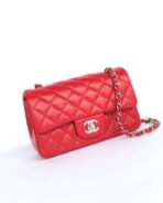 MINI RECTANGLE FLAP BAG 20CM RED LAMBSKIN SILVER HARDWARE - Image 4