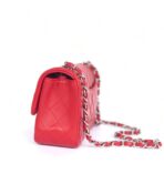 MINI RECTANGLE FLAP BAG 20CM RED LAMBSKIN SILVER HARDWARE - Image 3