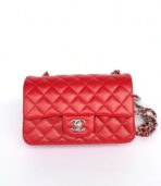 MINI RECTANGLE FLAP BAG 20CM RED LAMBSKIN SILVER HARDWARE - Image 8