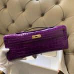 KELLY CUT 31 IN VIOLET PURPLE CROCO-EMBOSSED  WITH GOLD HARDWARE - Image 3