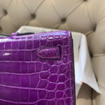 KELLY CUT 31 IN VIOLET PURPLE CROCO-EMBOSSED  WITH GOLD HARDWARE - Image 7