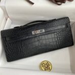 KELLY CUT 31 IN BLACK ALLIGATOR LEATHER  WITH SILVER HARDWARE