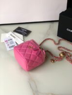 CC MINI 11 VANITY CHAIN IN BRIGHT PINK CALFSKIN GOLD HARDWARE - Image 3