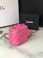 CC MINI 11 VANITY CHAIN IN BRIGHT PINK CALFSKIN GOLD HARDWARE - Image 5