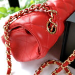 MINI RECTANGLE FLAP BAG 20CM RED LAMBSKIN GOLD HARDWARE - Image 4