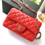 MINI RECTANGLE FLAP BAG 20CM RED LAMBSKIN GOLD HARDWARE - Image 2
