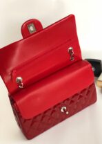 FLAP BAG MEDIUM 25CM RED PATENT CALFSKIN SILVER HARDWARE - Image 9