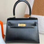 KELLY MINI 20 BAG IN BLACK SMOOTH  WITH GOLD HARDWARE