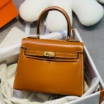 KELLY MINI 20 BAG IN BRONZE BROWN SMOOTH  WITH GOLD HARDWARE